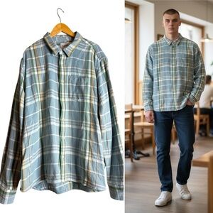 Corridor Men’s Button Down Shirt XXL Blue Green Plaid